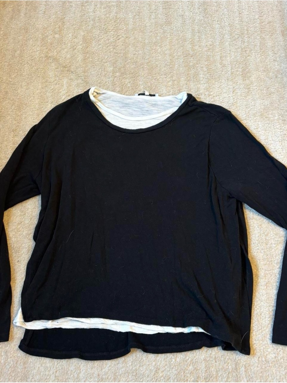 Olivaceous Black Long Sleeve Top with White Layered Trim